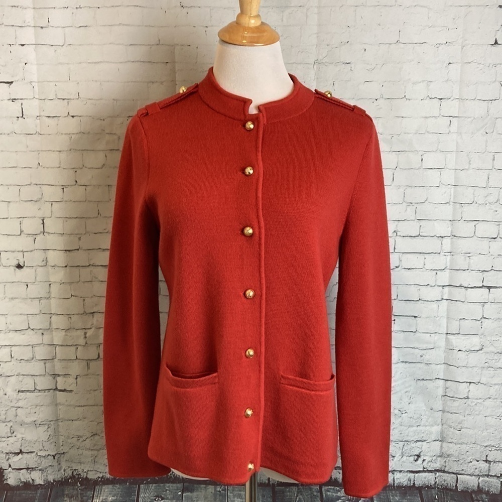 Talbots Merino Wool Blend Cardigan M Nautical Office Workwear Military Preppy - Picture 2 of 16